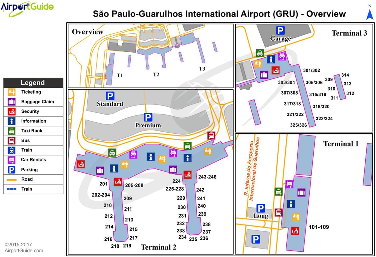 Sao Paulo gru terminal de l'aeroport mapa